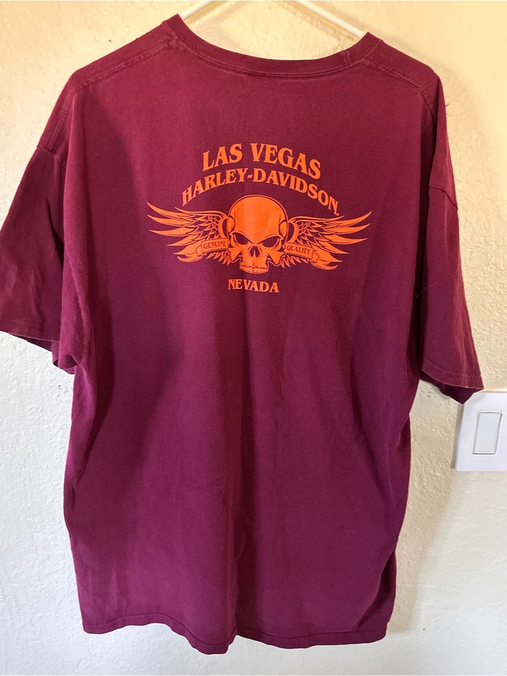 Hanes Men’s Burgundy Short Sleeve Tee with Orange Skull Graphic
